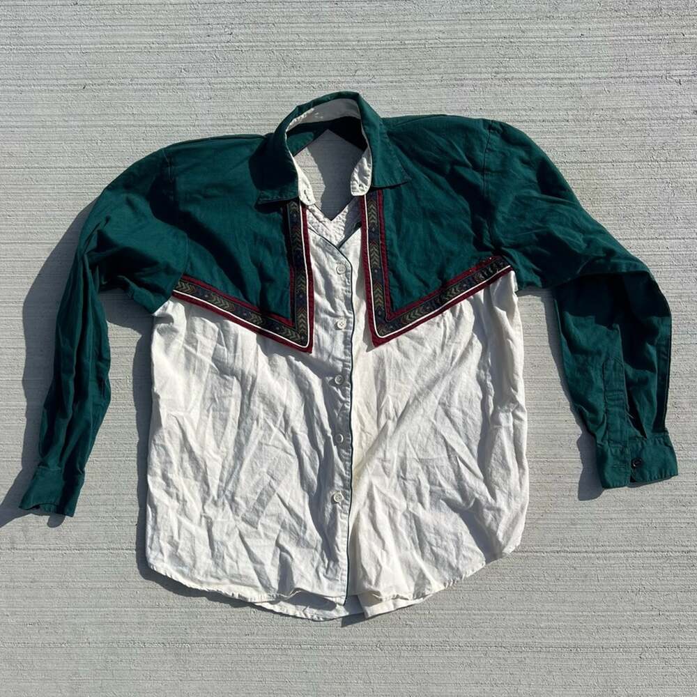 90s Spindle River Southwestern Boho Cowgirl Cape Keyhole Long Sleeve Shirt LARGE